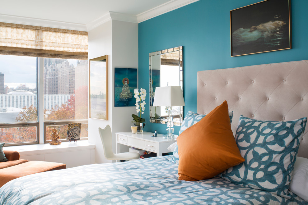 Design ideas for a transitional bedroom in New York.