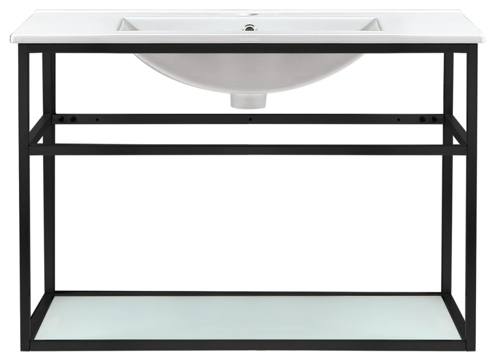Pierre 30" Single, Open Shelf, Matte Black Metal Frame Bathroom Vanity