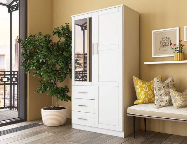 Metro Mirrored 2 Door Wardrobe With 3 Drawers By Palace Imports White