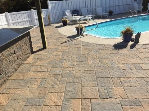 Photo of a beach style backyard pool in Other with concrete pavers.