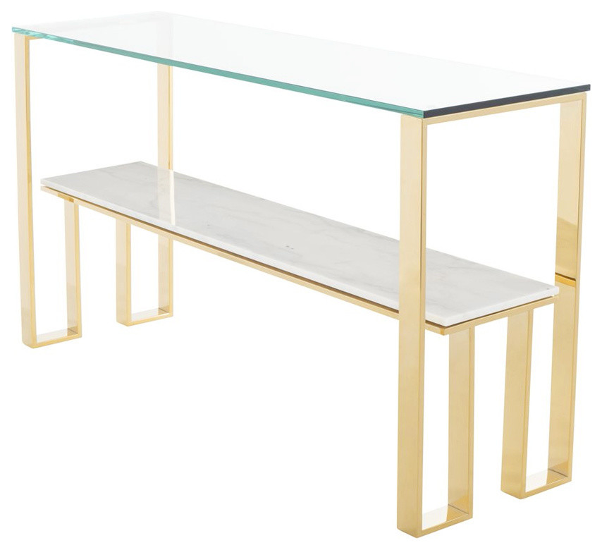Tierra Gold Console Table Glam Luxe Marble Entryway Contemporary Tables By Mod Space Furniture - Gold Sofa Table With White Marble Top Tierra Gold Console Table Glam Luxe Marble Entryway Contemporary Tables By Mod Space Furniture - Gold Sofa Table With White Marble Top