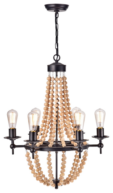 Auriga 6 Light Candle Style Chandelier, Wood Accents