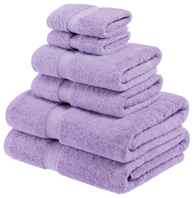 6 Piece Egyptian Cotton Quick Drying Towel Set, Purple