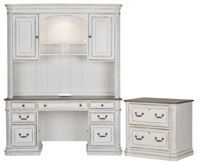 Liberty Magnolia Manor Jr Executive Credenza With Hutch and Media Lateral File - Farmhouse 