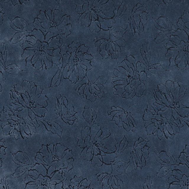 Navy Blue Floral Microfiber Upholstery Fabric By The Yard