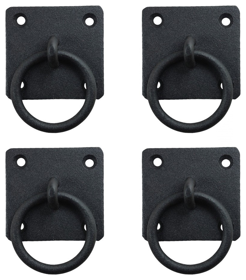 4 Pack Black Cast Iron Ring Pull Cabinet Hardware Rustic Style