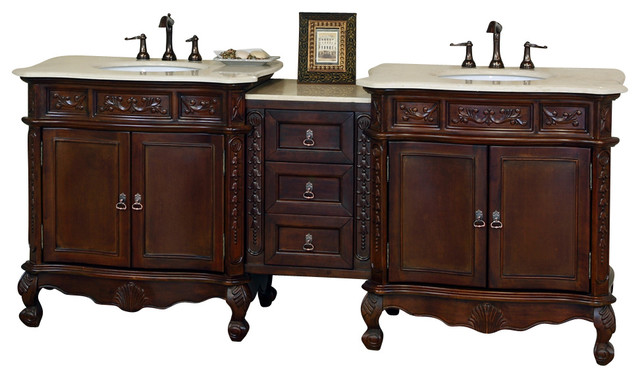 Ashby Double Vanity, Walnut With Marble Vanity Top, Cream