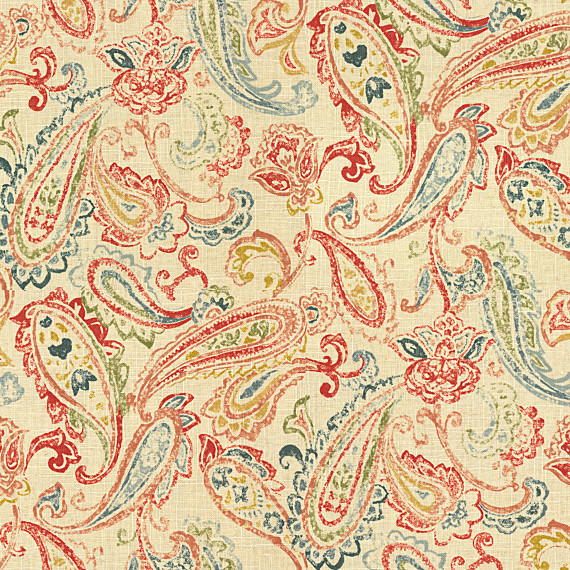 Red Multicolor Paisley Linen Fabric