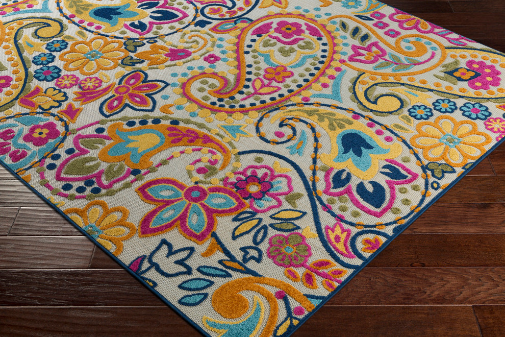 Jolene Floral and Paisley Saffron, Bright Pink Area Rug Mediterranean