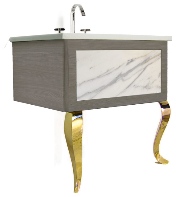 Bathroom Vanity, Calacatta Marble Insert Contemporary Bathroom