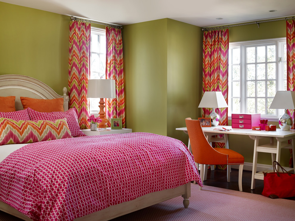 Kids' room - mid-sized transitional carpeted kids' room idea in Birmingham with green walls