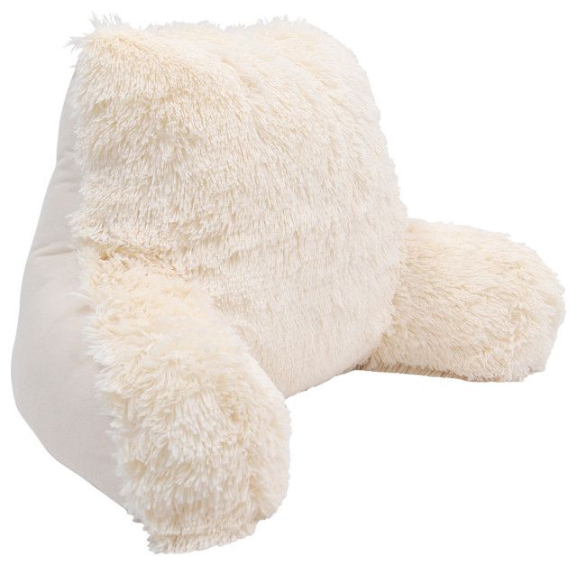 Shaggy Faux Fur Bed Rest Pillow Shell and Inserts, Ivory, 20" X 18" X 17"