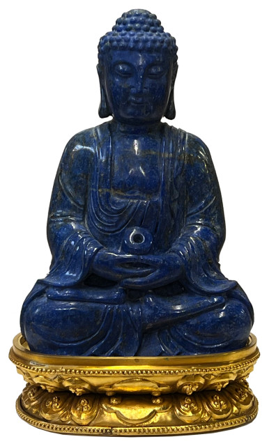 Oriental Blue Gem Stone Carved Sitting Meditation Buddha Statue Hws2553