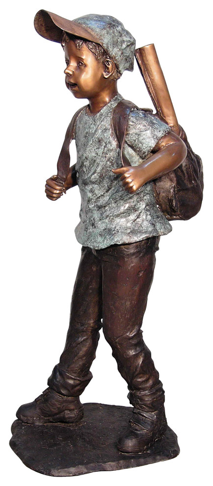 Boy Carrying a Backpack Bronze Sculpture