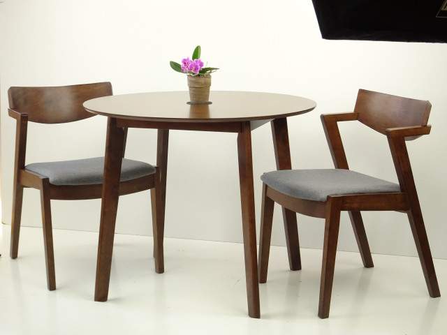 Yumiko Round Dining Kitchen Table Modern Wood, Medium Brown color ...