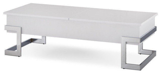 Acme Calnan Lift Top Coffee Table Contemporary Tables Acme Calnan Lift Top Coffee Table White And Chrome
