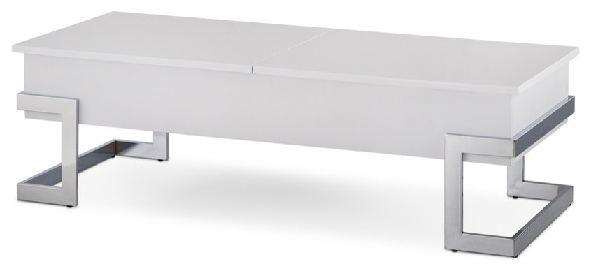 Acme Calnan Coffee Table With Lift Top White and Chrome