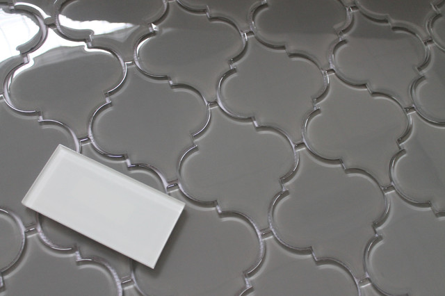 Pebble Gray Arabesque Glass Mosaic Tile, 12"x12"