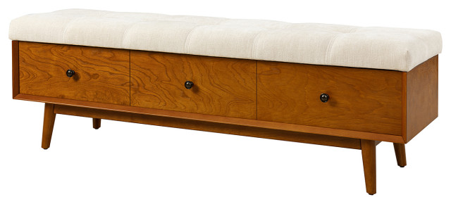 Belinda Upholstered Flip Top Storage Bench, Walnut