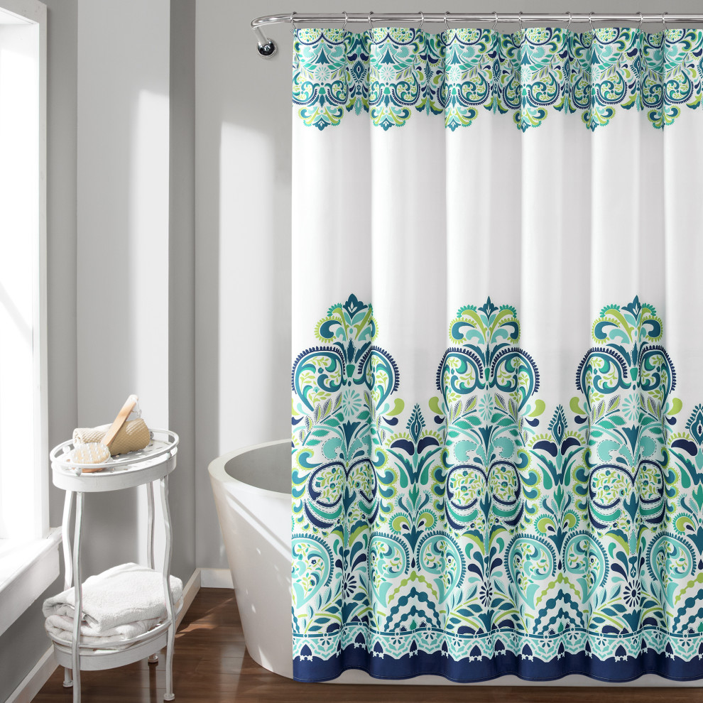 Clara Shower Curtain Blue/Green Single 72X72, 72" x 72" Contemporary