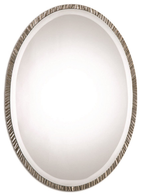 Classic Contemporary Silver Oval Wall Mirror
