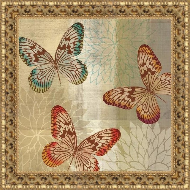 "Tropical Butterflies II" Artwork, 3.375" Ornate Gold, Medium