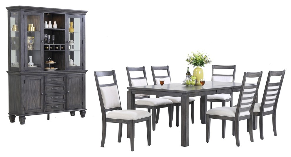 9Pc Dining Set with China in Weathered Gray Finish