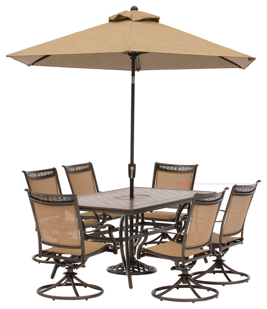 Fontana 7Piece Dining Set, 6 Swivel Rocking Chairs, Tile Table