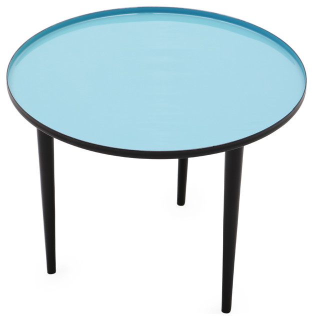 Round Side Table Robins With Robin Blue Enameled Top Powder Coated Black Legs