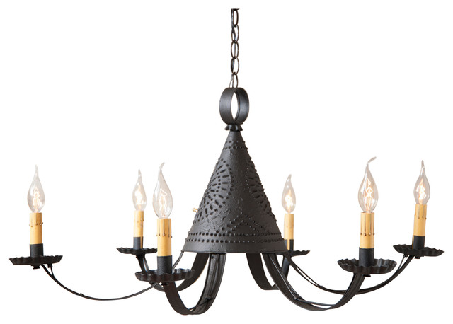 Irvins Tinware Pennycress Punched Tin Kitchen Pendant Light in Textured Black 