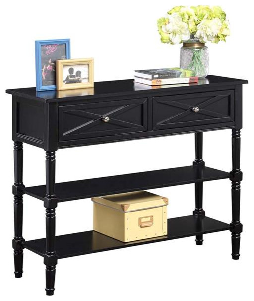 Convenience Concepts Country Oxford 2 Drawer Console Table in Black Wood Finish