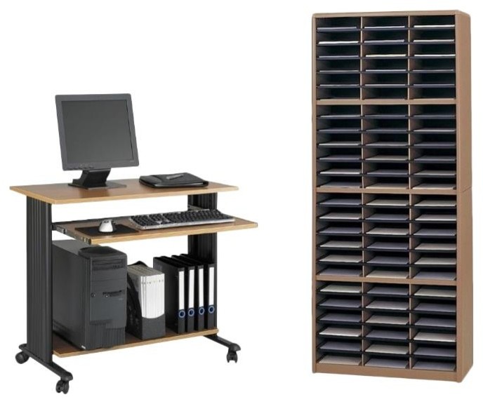 2 Piece Office Set Computer Desk and Files Organizer in Medium Oak