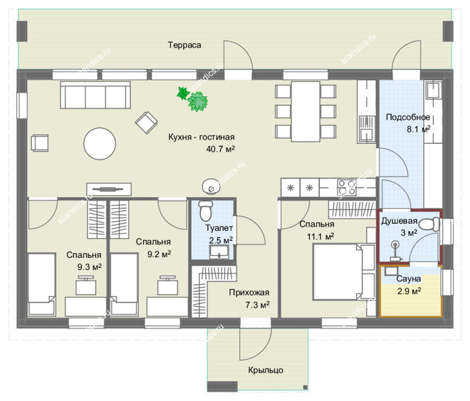 Планировка финского одноэтажного дома 100м2