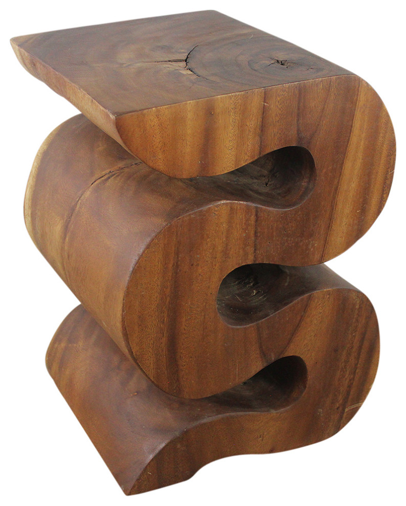 Haussmann Wood Big Wave Verve Accent Snake Table, 14"x14"x20", Walnut