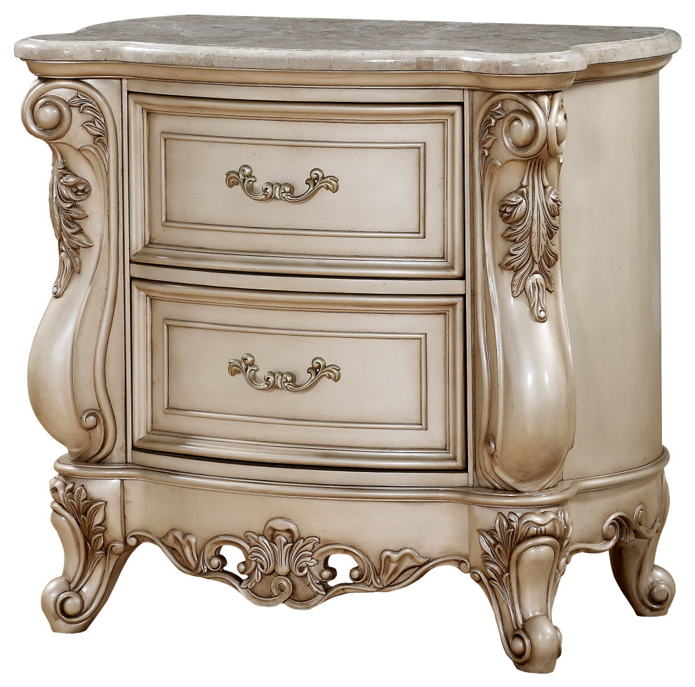 20 X 34 X 32 Antique White Wood Nightstand W Marble Top Victorian Nightstands And Bedside Tables By Lighting Jungle