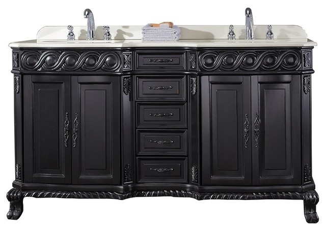 Genoa 60 Antique Black Vanity With Marble Top And Sink Antique Black Vanity With Marble