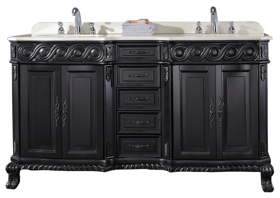 Genoa 60" Antique Black Vanity With Marble Vanity Top and Sink