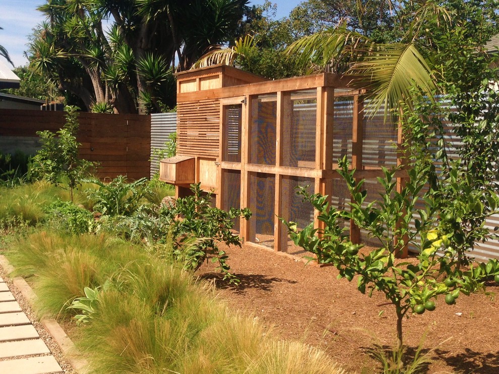 Inspiration for a mid-sized industrial front yard full sun garden in San Diego with a vegetable garden and mulch.