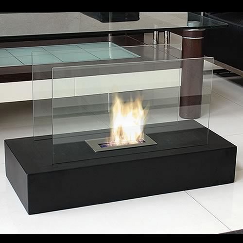 Fiamme Freestanding Fireplace Tempered Clear Glass with Black Heat Resistant Pow
