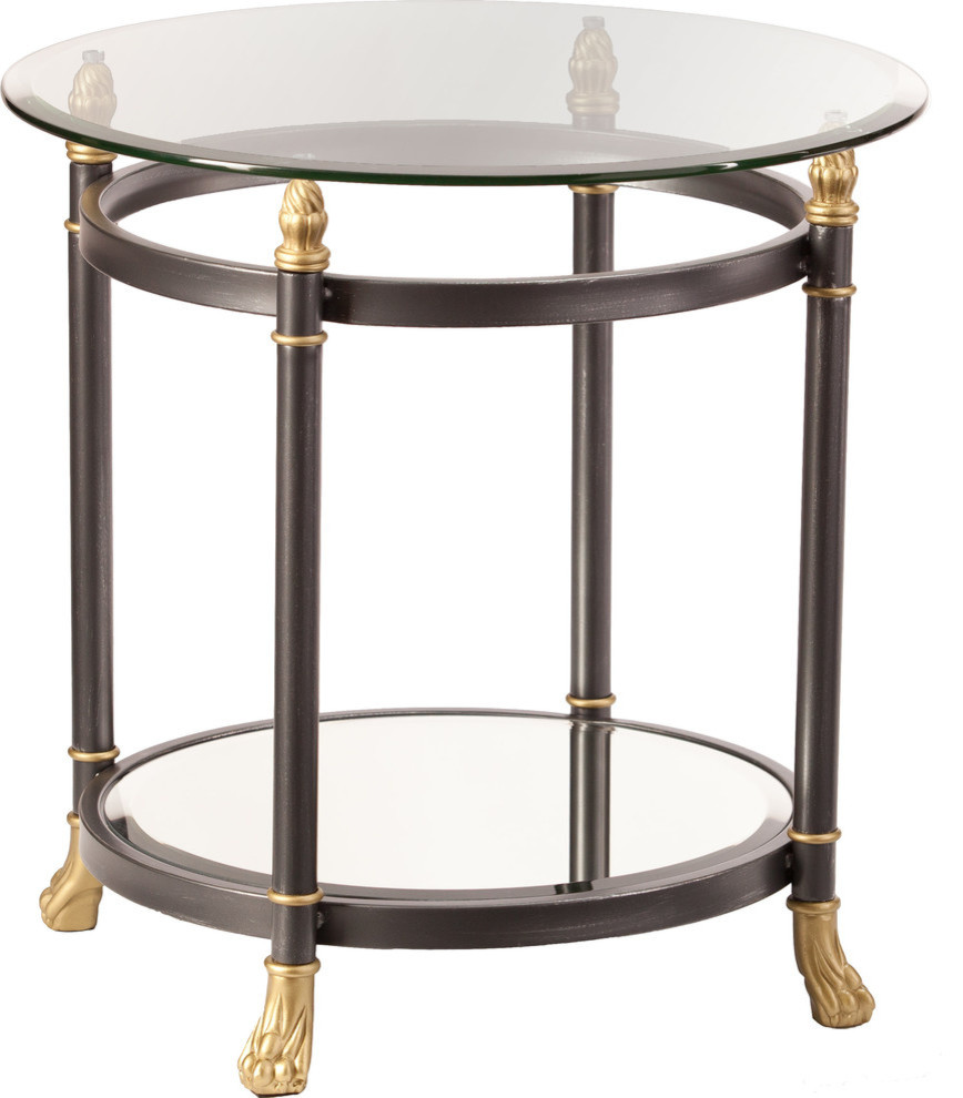 SEI Furniture Allesandro Round Glass End Table in Gold Traditional