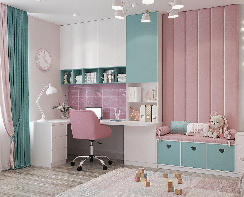 Нежная комната для девочки с картами мира на обоях Alltowall, которые можно мыть