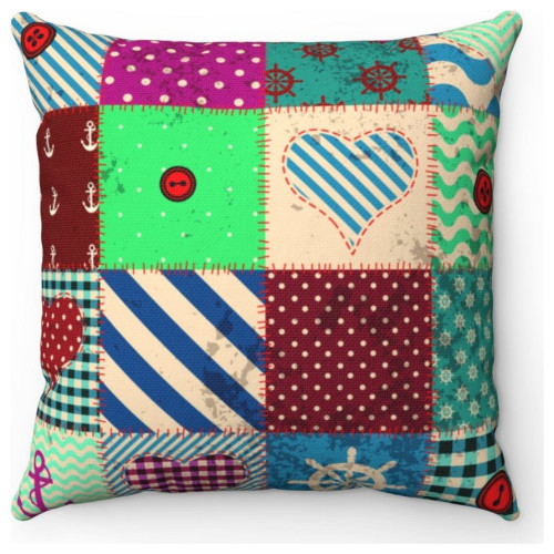 Beach Throw Pillows - Designer Nautical Colorful Patchwork Throw Pillow