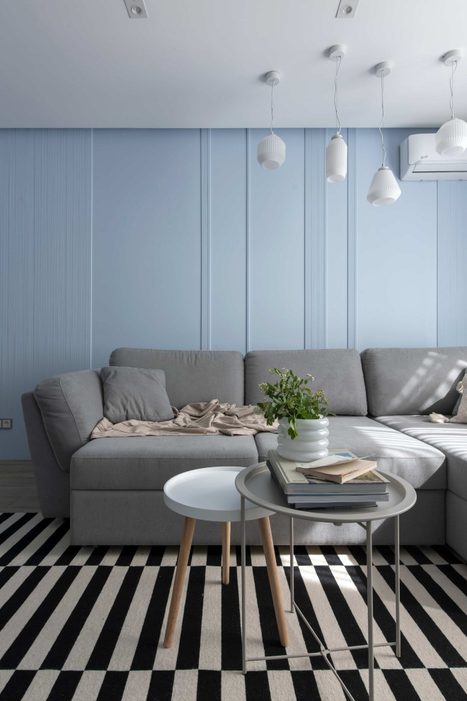 The light blue tones in the interiors of apartment