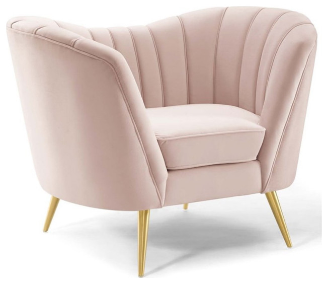 Modway Opportunity Modern Performance Velvet Armchair in Pink Finish