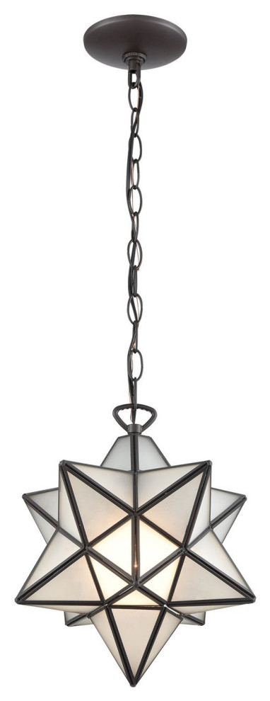 Moravian Star Mini Pendant, Oil Rubbed Bronze With Frosted Glass, Large