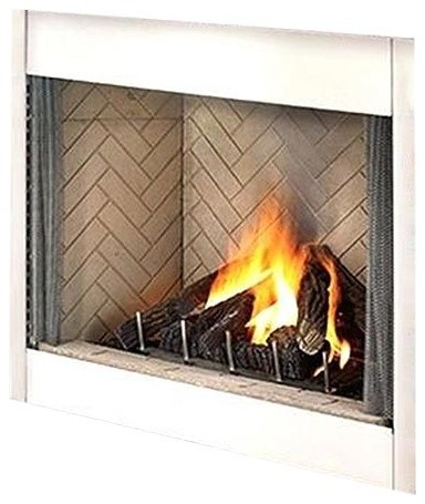 Superior 42" Electronic Fireplace With White Herringbone Panels, Natural Gas