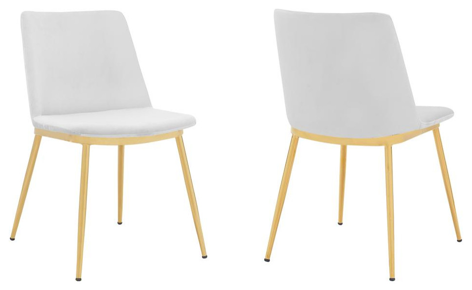 Messina Modern White Velvet and Gold Metal Leg Dining Room Chairs Set