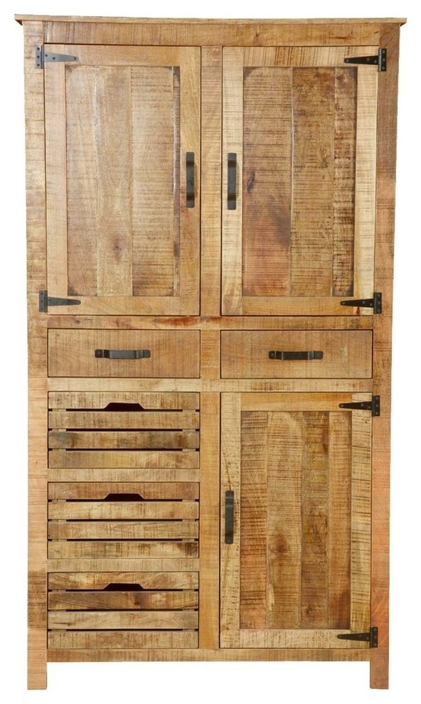 Pioneer Rustic Solid Wood 79" Tall Armoire With Shelves & Drawers