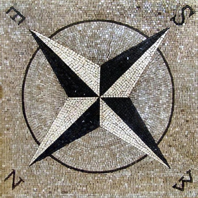 Nautical Star Mosaic, Wind Rose Mosaic, 31" x 31" - Southwestern - Tile ...