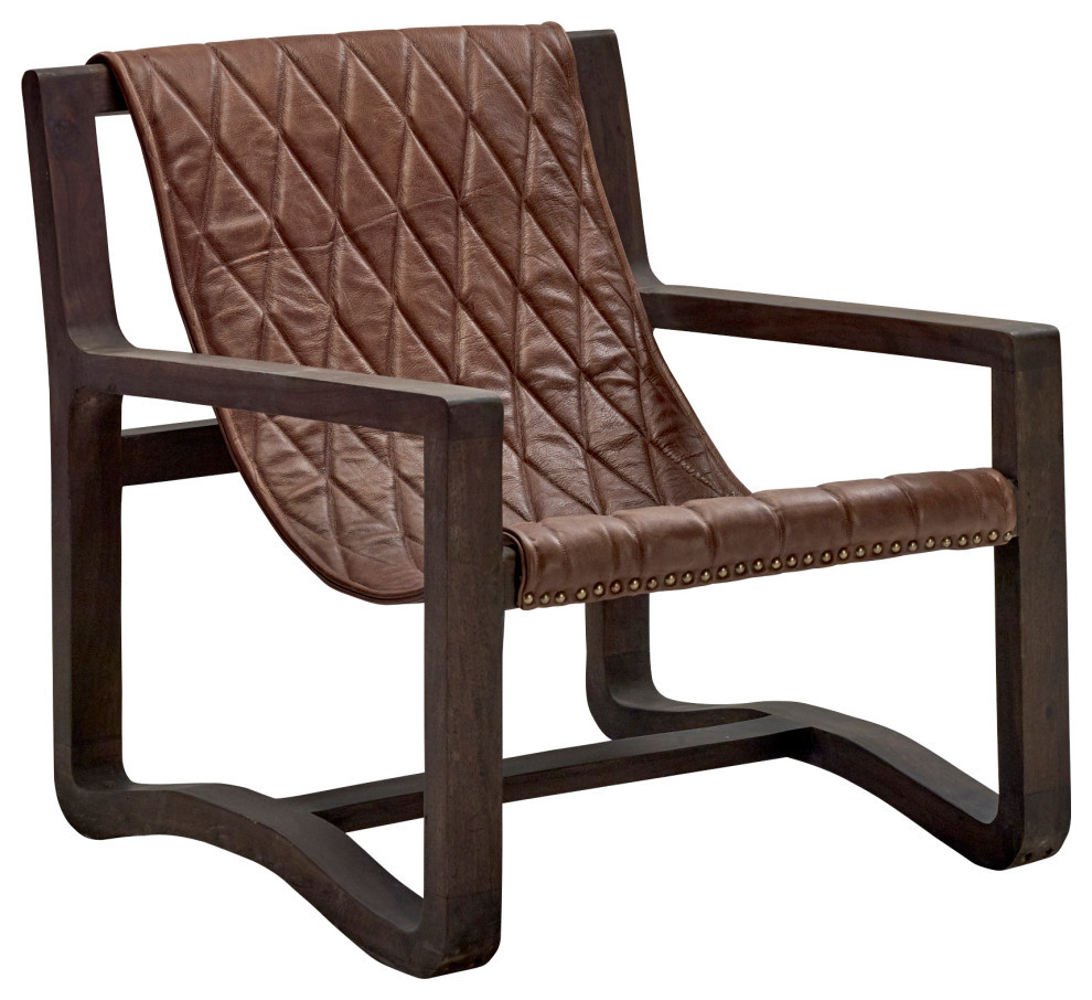 Brown Top Grain Leather Sling Style Accent Chair for Living Room